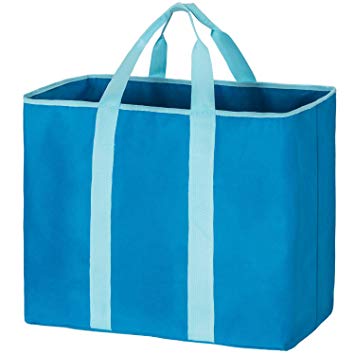 WISHPOOL Collapsible Laundry Tote Bag with Handles Large Foldable Clothes Hamper Bag Storage Basket with Handles Snap Bag Tote Laundry Basket (Blue)
