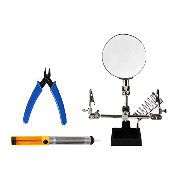 Repair Tools 3 in 1 Repair Set Helping Hands Magnifying Glass, Desoldering Pump and Wire Cutter Pliers with High Precision Professional and Ideal Soldering Tools By Kaisi