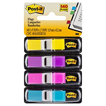 Post-it Flags, Ideal For Marking and Flagging Documents, Assorted Primary Colors, 1/2-Inch Wide, 35/Dispenser, 4-Dispensers/Pack (683-4)