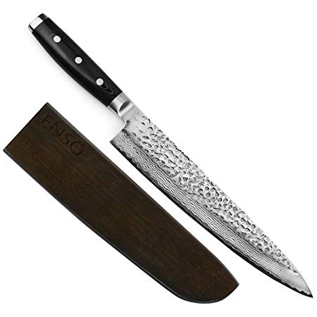 Enso Large Chef's Knife with Sheath - Made in Japan - HD Series - VG10 Hammered Damascus Stainless Steel Gyuto - 10" Blade with Saya Cover