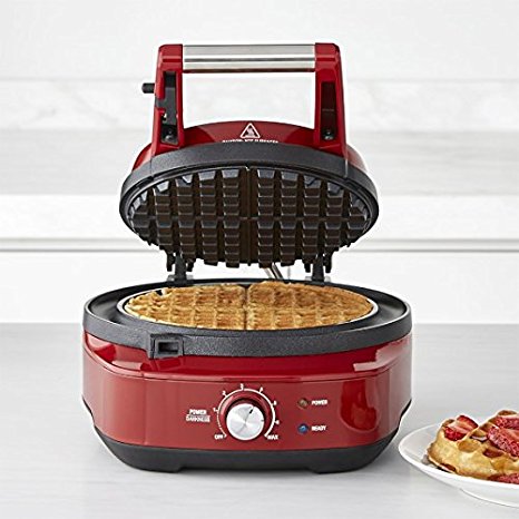 Breville the No-Mess Classic Round Waffle Maker, Cranberry Red, BWM520CRN