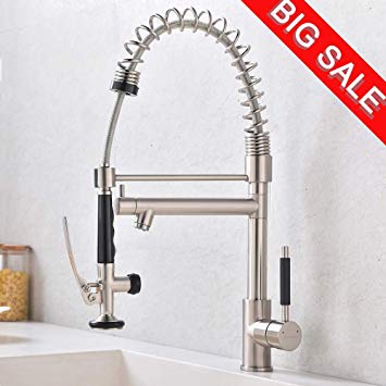 VCCUCINE Commercial High Arch 2 Spouts Pull Out Sprayer Brushed Nickel Kitchen Faucet, Stainless Steel Kitchen Sink Faucets