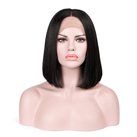 Lanyi Hair Human Hair Lace Front Wigs For Black Women Brazilian Virgin Human Hair Short Bob Wigs Straight Glueless Lace Wig 10"