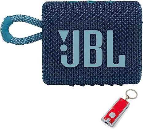 JBL Go 3 - Portable Bluetooth Speaker, Built-in Battery, Waterproof and Dustproof Feature JBLGO3BLUAM, Bonus Keychain LED Included - Blue