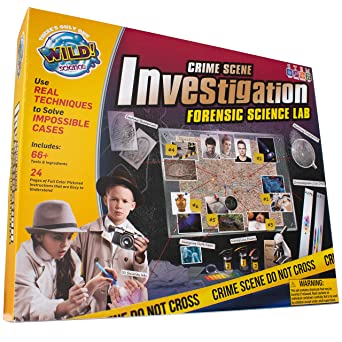 WILD! Science WS103XL Crime Scene Investigation - Forensic Science Kit - Ages 8  - Match Fingerprints, Analyze DNA, Find Secret Messages and More!