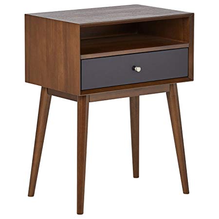 Rivet Mid-Century Modern Wood Side Table, 18",  Walnut & Black