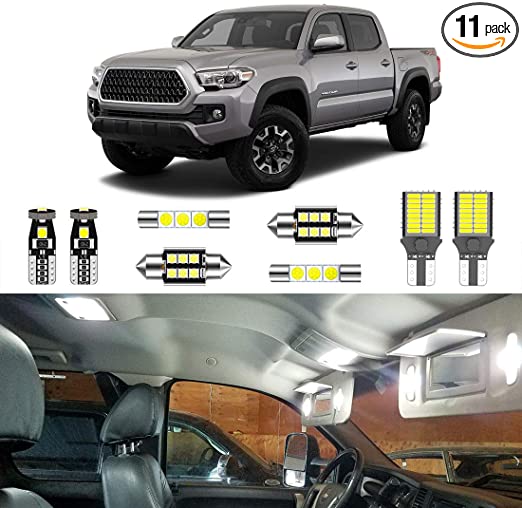 LIGHSTA 11PCS Super Bright White LED Interior Light Kit Package for Toyota Tacoma 2016 2017 2018 2019 2020 2021   License Plate Lights   Back Up Reverse Lights and Install Tool