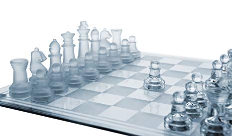GamieTM Glass Chess Set, 3 Sizes - 7.5" - 10" - 14" - Elegant Design- Durable Build- Fully Functional - 32 Frosted & Clear Pieces - Felted Bottoms- Easy to Carry- Reassuringly Stable