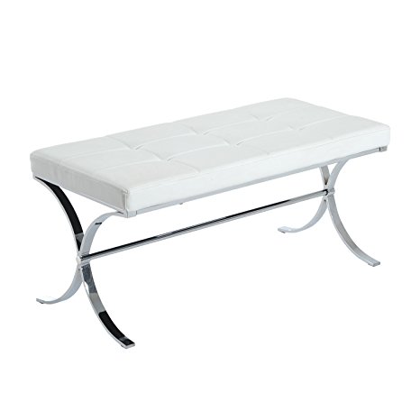 HomCom 39” Contemporary Tufted Curved Leg Entryway Bench (PU Leather, White)