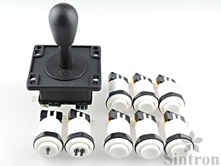 [Sintron] Arcade Parts Bundles Kit with 1 Joystick, 8 Microswitch, 8 Push Buttons (1P 2P buttons & 6pcs White Buttons ) for Arcade Video Game Multicade MAME Jamma Game (White)