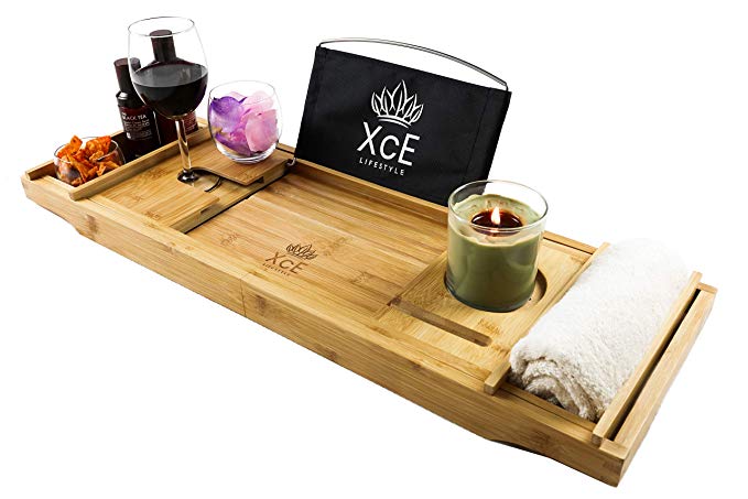 XcE Bathtub Caddy Tray | Bamboo Wood | Bath Rack | Bath Board | Bath Tray for a Home Spa Experience