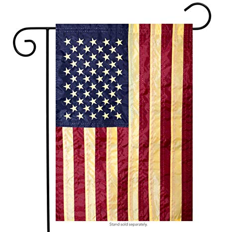 American Flag tea Stained Applique Garden Flag 12" x 18"