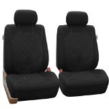 FH-FB066102 Fabric Bucket Seat Covers with Ornate Diamond Stitching White  Black