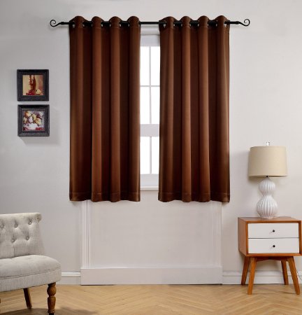 MYSKY HOME Solid Grommet top Thermal Insulated Window Blackout Curtain for Kids Bedroom, 52 by 63 inch, Brown (1 panel)