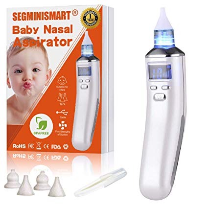 Nasal Aspirator, Nasal Aspirator for Baby, Baby Nasal Aspirator, Electric Nose Cleaner and Snot Sucker with LCD Screen, USB Rechargeable 5 Adjustable Settings and 4 Reusable Tips