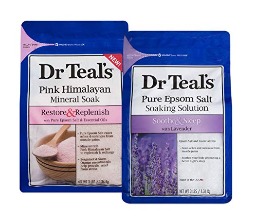Dr Teal's Epsom Salt Soaking Solution, Lavender and Pink Himalayan, 2 Count - 6lbs Total