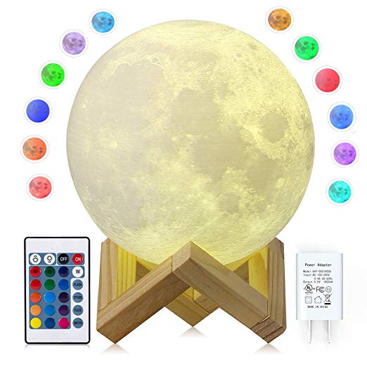 Moon Lamp, CPLA 16 Colors LED 3D Print Moon Light with Stand Remote &Touch Control and USB Rechargeable, Moon Light Lamps Night Lights for Baby Kids Lover Birthday Party Gifts【Diameter 4.8 INCH】