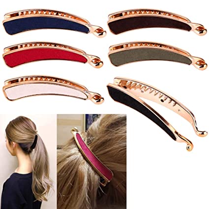 Luckycivia 6 PACK Women Classic Banana Hair Clip, Ponytail Holder Grips Clamp Accessory, Simple Retro Hair Barrettes for Women and Girls (6 Colors)
