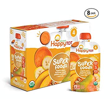 Happy Tot Organic Stage 4 Super Foods Pears Bananas Sweet Potatoes & Pumpkin   Super Chia, 4.22 Ounce Pouch, 8 Count