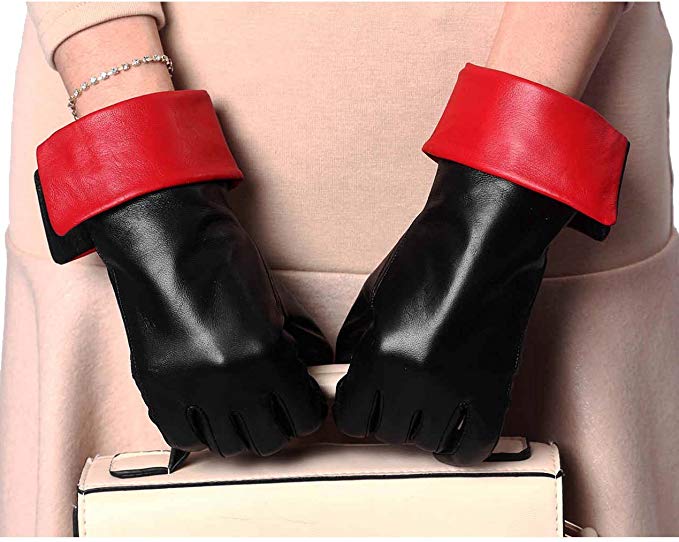 YISEVEN Women's Winter Genuine Sheepskin Touchscreen Leather Gloves Wool Lined