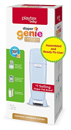 Playtex Diaper Genie Complete Assembled Diaper Pail with Odor Lock Technology & 1 Full Size Refill, Blue (1 pail and 1 refill per unit)