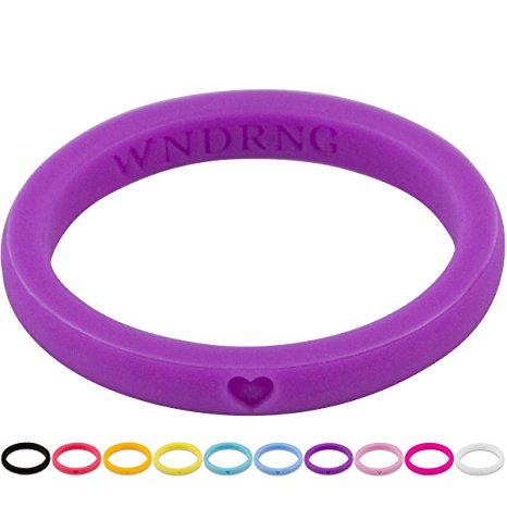 WNDRNG - Women's Ultra Thin Stackable Silicone Wedding Ring. SET OF 10 Designer Color Rings. Perfect Promise, Engagement, or Wedding Band for Active Women. Size 4 - 10