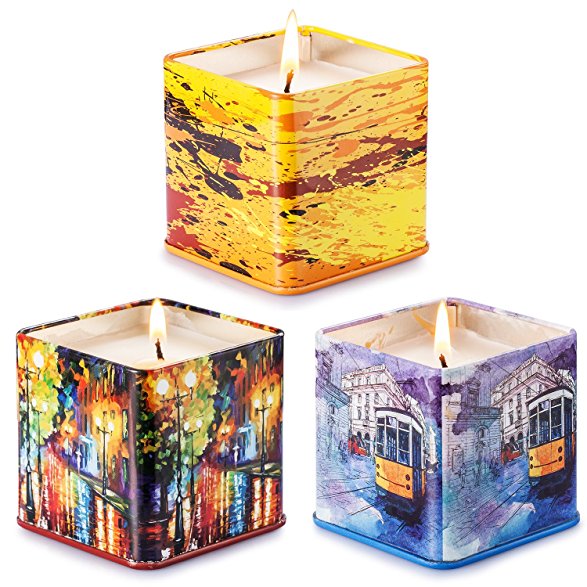 Soyyla Natural Soy Wax Portable Travel Tin Scented Candles,Lavender,Peach and Grapefruit,3 Pack Gift Set（Indoor/Outdoor)