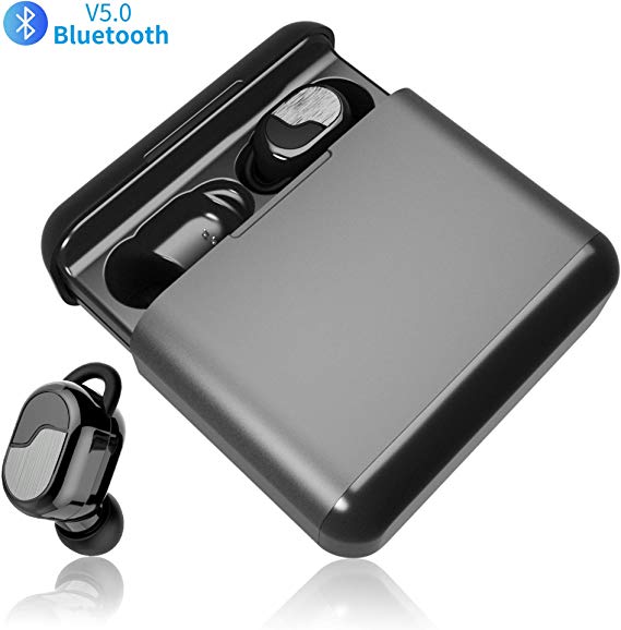 Bluetooth Headphones V5.0 GRDE Mini In-ear Bluetooth Earphones TWS CVC8.0 Noise Cancelling Headset with 3200mAh Charging Box Mic Silicon Ear Hook Wireless Earbuds for iPhone iPad Samsung Huawei Tablet
