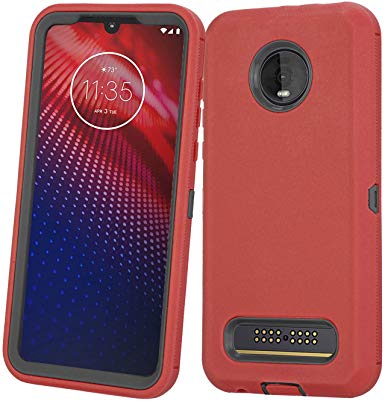 Moto Z3 Case, Moto Z3 Play Case, Heavy Duty with [Built-in Screen Protector] Tough 3 in1 Rugged Shorkproof Armor Cover for Motorola Moto Z3/ Z3 Play (Red/Black)