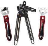 Bobbi Jeans Manual Can Openers 3 Pc Set Red Bottle Opener Can Punch and Stainless Steel Can Opener