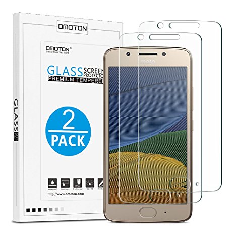 [2 Pack] Moto G5 Screen Protector, OMOTON Tempered Glass Screen Protector with [2.5D Round Edge] [9H Hardness] [Crystal Clearity] [Scratch-Resistant] [No-Bubble] for Lenovo Moto G5