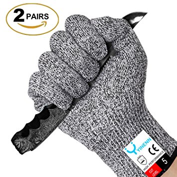 YINENN Cut Resistant Gloves with High Performance Level 5 Hand Protection,Food Grade Safety Gloves for Oyster Shucking,Fish Fillet Processing,Mandolin Slicing,Meat Cutting,Wood Carving-2 Pairs(Large)