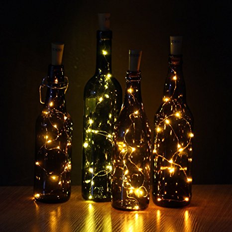 JOJOO Set of 4 Warm White Wine Bottle Cork Lights - 32inch/ 80cm 15 LED Copper Wire Lights String Starry LED Lights for Bottle DIY, Party, Decor, Christmas, Halloween, Wedding or Mood Lights LT0154