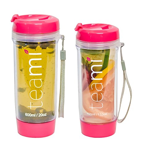 FRUIT INFUSER Water Bottle Tumbler with a Lid | 100% BPA FREE | Our Best Infusion Bottles for Infused Fruit, Smoothies, Tea, and Coffee | Double Walled Mug, Hot & Cold (13.5 Ounces, Pink)