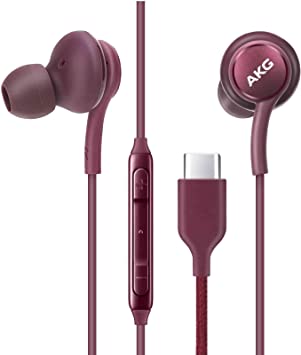 UrbanX 2021 Type-C Stereo Headphones for Samsung Galaxy S21 Ultra 5G, Galaxy S20 FE, Galaxy A53 5G, M52, M53, A73 5G, Note 10, Note 10  - with Microphone - 2 Pack with Carry Case - Purple