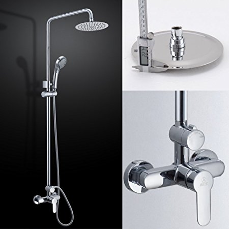 KES X6008B Bathroom Brass Shower Faucet with Slide Bar Hand Shower and SUS304 Stainless Steel Rainfall Shower Head Adjustable Wall Mount Double Function, Chrome