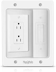 HAPYTHDA in Wall Cable Management Kit for TV, Recessed Outlet for TV Power, Brush Wall Plate Cable Pass Through Low Voltage Cables, in Wall Power Kit for Home & Office Theater Systerm, White