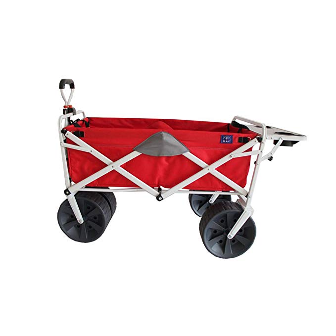 Mac Sports Folding Heavy Duty All Terrain Beach Wagon with Side Table, Red Grey