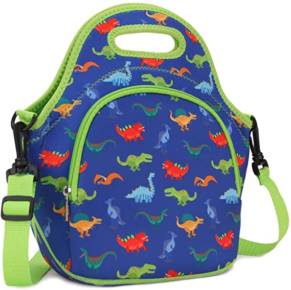 VONXURY Lunch Bag for Boys,Neoprene Lunch Box Bag for Kids Cute Insulated Thermal Lunch Tote with Removable Shoulder Strap, Dinosaur