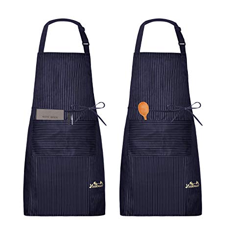 Viedouce 2 Packs Apron Cooking Kitchen Waterproof,Adjustable Chef Apron with Pockets for Home,Restaurant,Craft,Garden,BBQ,School,Cafe,Apron for Men Women (Stripe Navy)