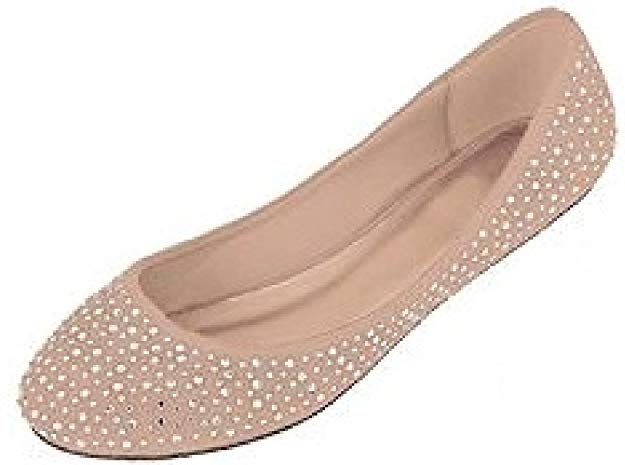 Shoes8teen Shoes 18 Womens Faux Suede Rhinestone Ballerina Ballet Flats Shoes