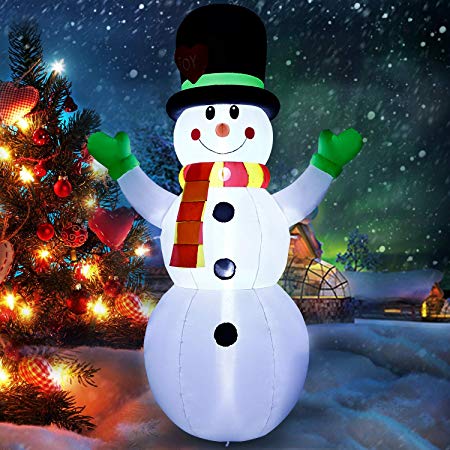Albrillo Christmas Inflatable Snowman 7Ft Upgraded Christmas Snowman with Lighted Indoor Outdoor Yard Lawn Party Xmas Decorations 5 Stake and 3 Tether