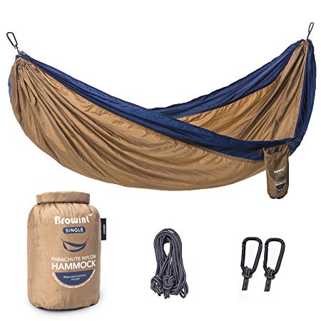 Browint Double & Single Camping Hammock, Extra Large, 24 Colors, Unique 220T Parachute Nylon Portable Hammock, Best Outdoor Hammock for Backpacking, Beach, Travel, Yard. 10’4" x 6’8” & 10’4" x 5’