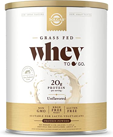 Solgar Grass Fed Whey to Go Protein Powder Unflavored, 2.3 lbs - 20g of Grass-Fed Protein from New Zealand Cows - Great Tasting & Mixes Easily - Supports Strength & Recovery - Non-GMO, 36 Servings