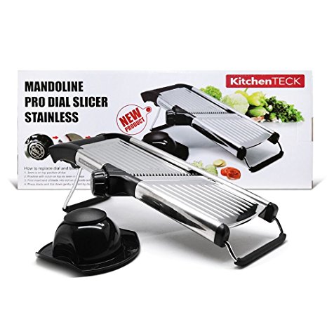 KitchenTECK Pro Dial Japanese Mandoline Slicer is Top of the Line Stainless Steel Julienne Vegetable Slicer Cheese Slicer French Fry Cutter Fruit Food Slicer Every Home Chef or Pro Should Own