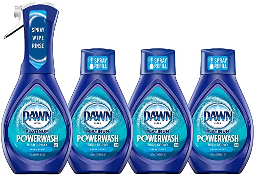 Dawn Platinum Powerwash Dish Spray, Dish Soap, Fresh Scent Bundle, 1 Starter Kit (16 fl oz) plus 1 refill (16 fl oz)