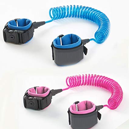 Anti Lost Wrist Link 2 Pack Comfort Padded Wristband Child Safety Walking Strap Leash with Lock Durable Steel Cable Pink & Blue(4.9ft & 8.2ft) for Girls,Boys