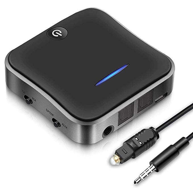 24 hours Bluetooth 5.0 Transmitter Receiver[aptX HD/aptX LL], HiGoing 2-in-1 Digital Optical TOSLINK/SPDIF 3.5mm AUX RCA Wireless Audio Adapter for TV/Home/Car Sound System(Pair 2 at once)