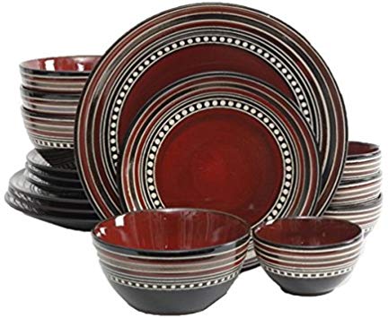 Gibson Elite Cafe Versailles 16-piece Double Bowl Red Dinnerware Set