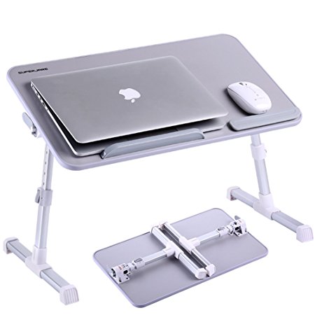 Adjustable Laptop Table, Superjare Portable Standing Desk, Notebook Stand Reading Holder For Couch Floor, Bed Tray Table with Foldable Legs Silver Gray